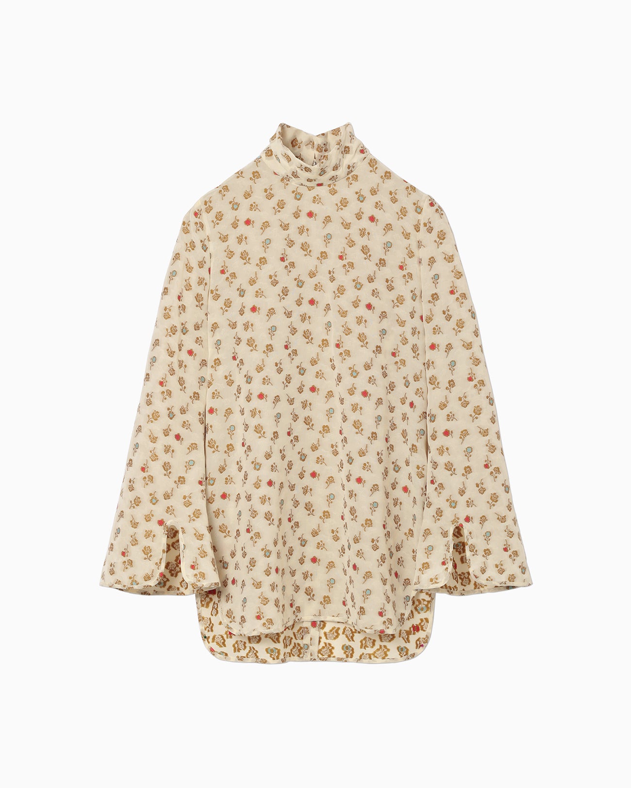 Floral Jacquard Hight Neck Blouse - ecru