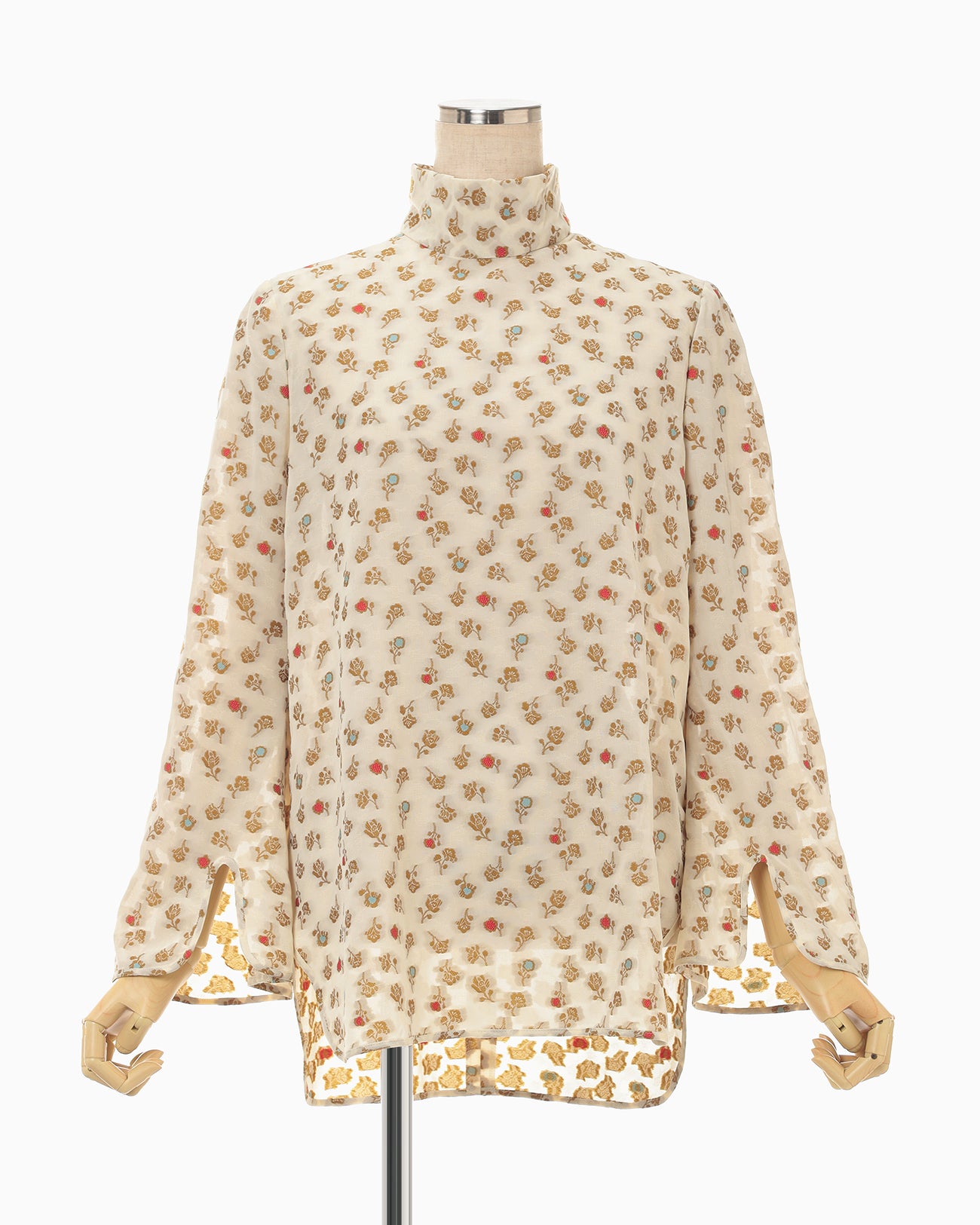 Floral Jacquard Hight Neck Blouse - ecru