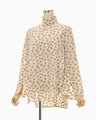 Floral Jacquard Hight Neck Blouse - ecru