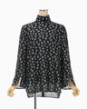 Floral Jacquard Hight Neck Blouse - navy