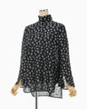 Floral Jacquard Hight Neck Blouse - navy