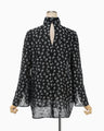 Floral Jacquard Hight Neck Blouse - navy