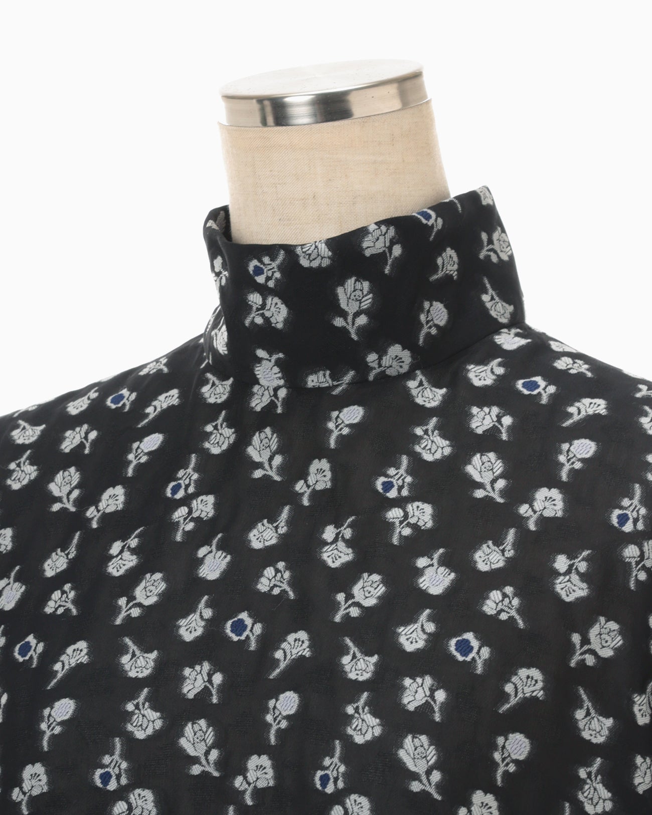 Floral Jacquard Hight Neck Blouse - navy