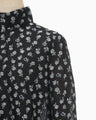 Floral Jacquard Hight Neck Blouse - navy