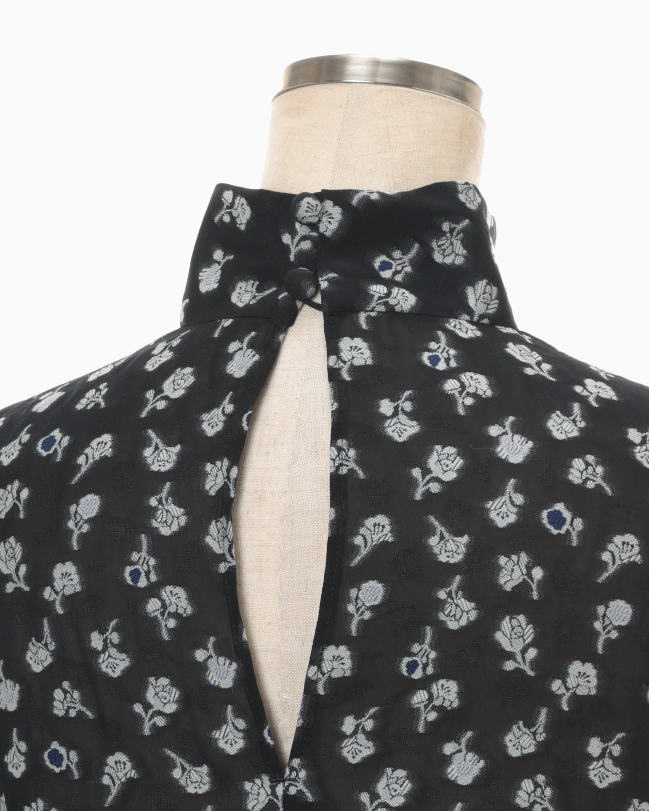 Floral Jacquard Hight Neck Blouse - navy