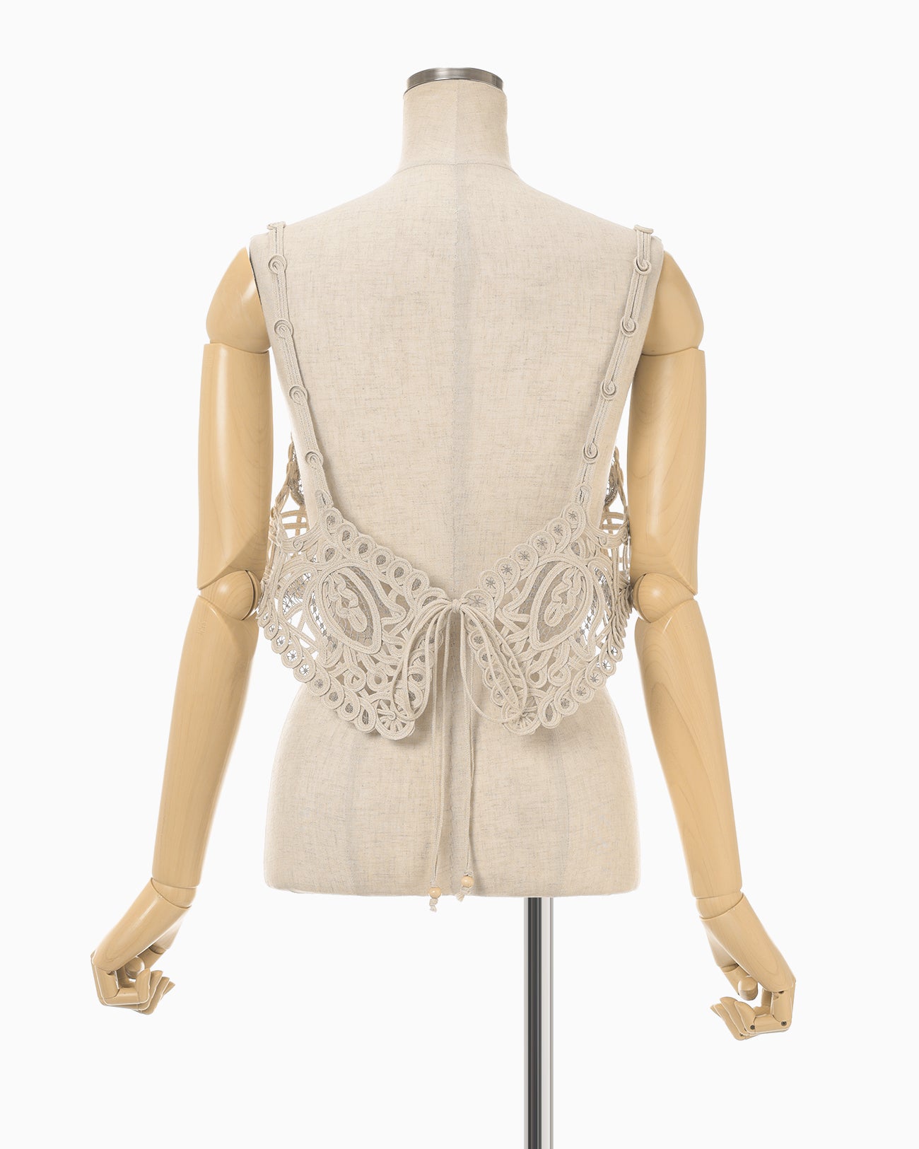 Cording Embroidery Vest - ecru