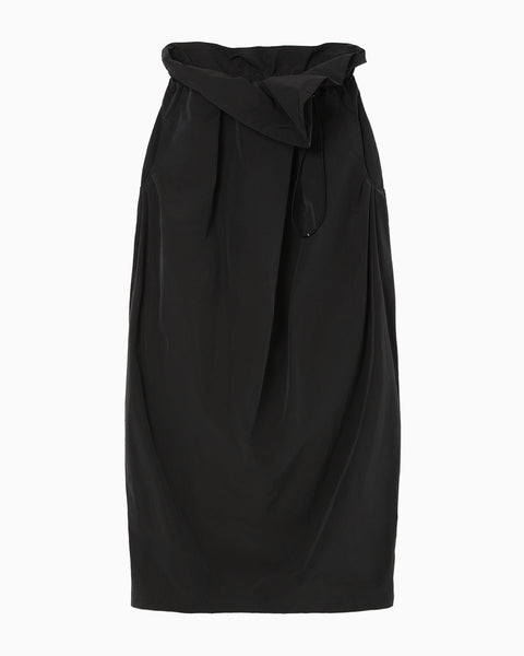 Split Yarn High Waisted Drawstring Skirt - black