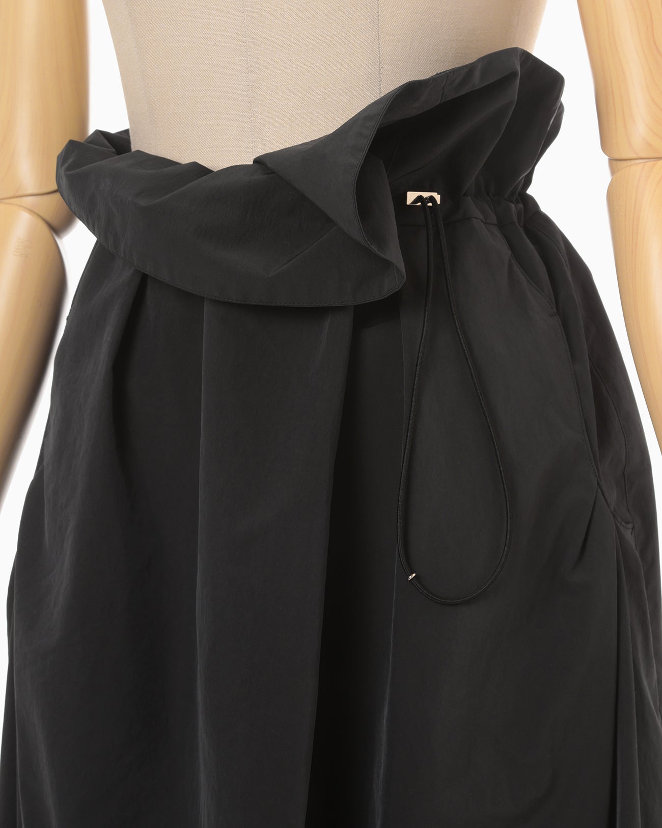 Split Yarn High Waisted Drawstring Skirt - black