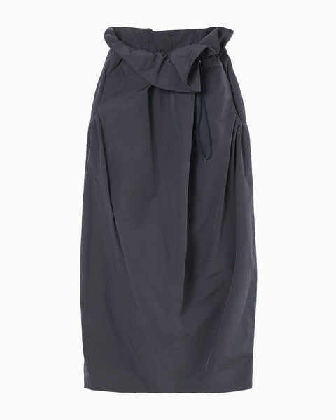 Split Yarn High Waisted Drawstring Skirt - navy