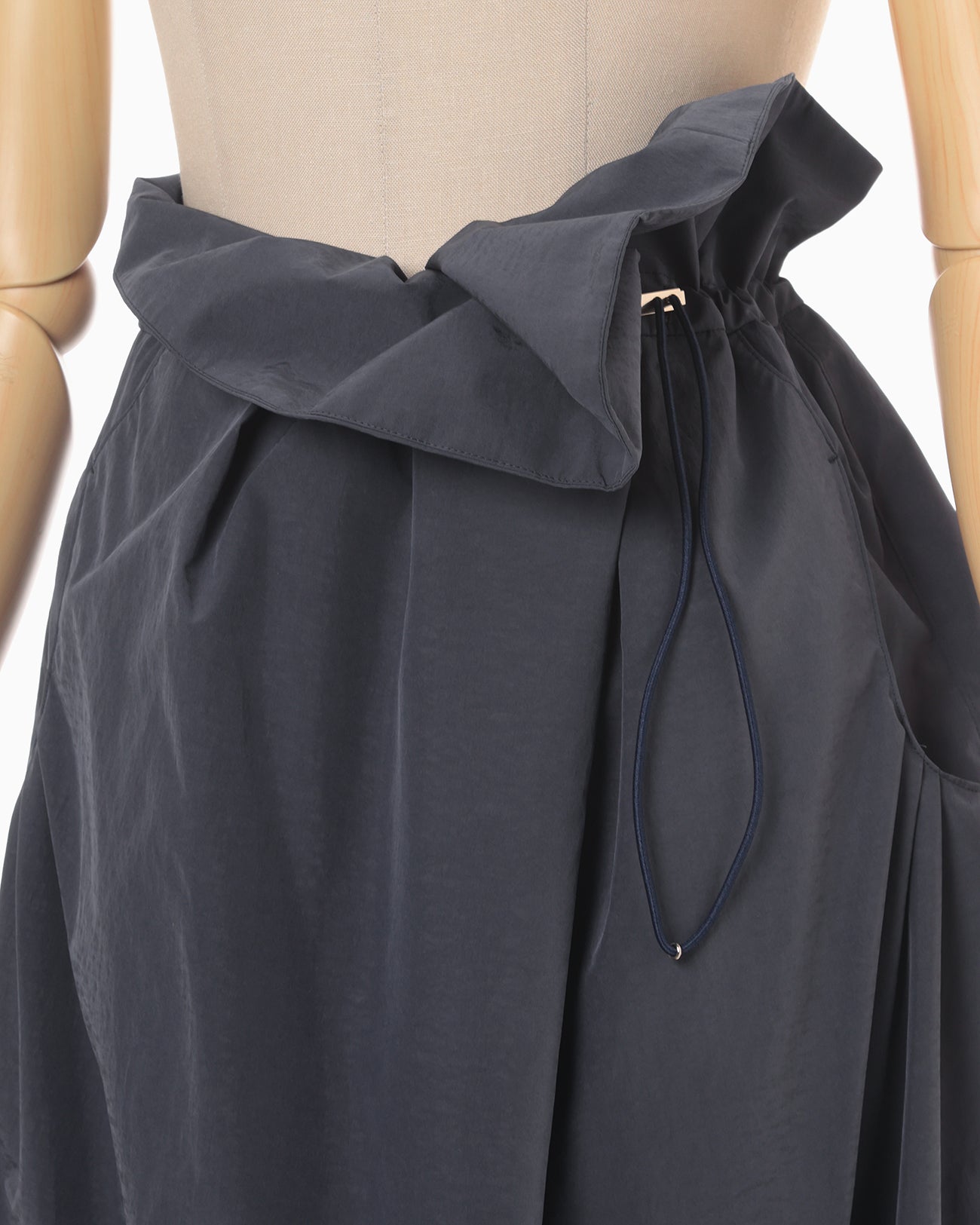 Split Yarn High Waisted Drawstring Skirt - navy