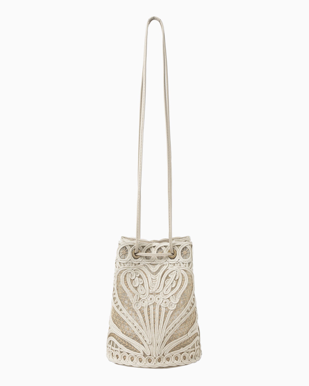 Cording Embroidery Bucket Bag - beige