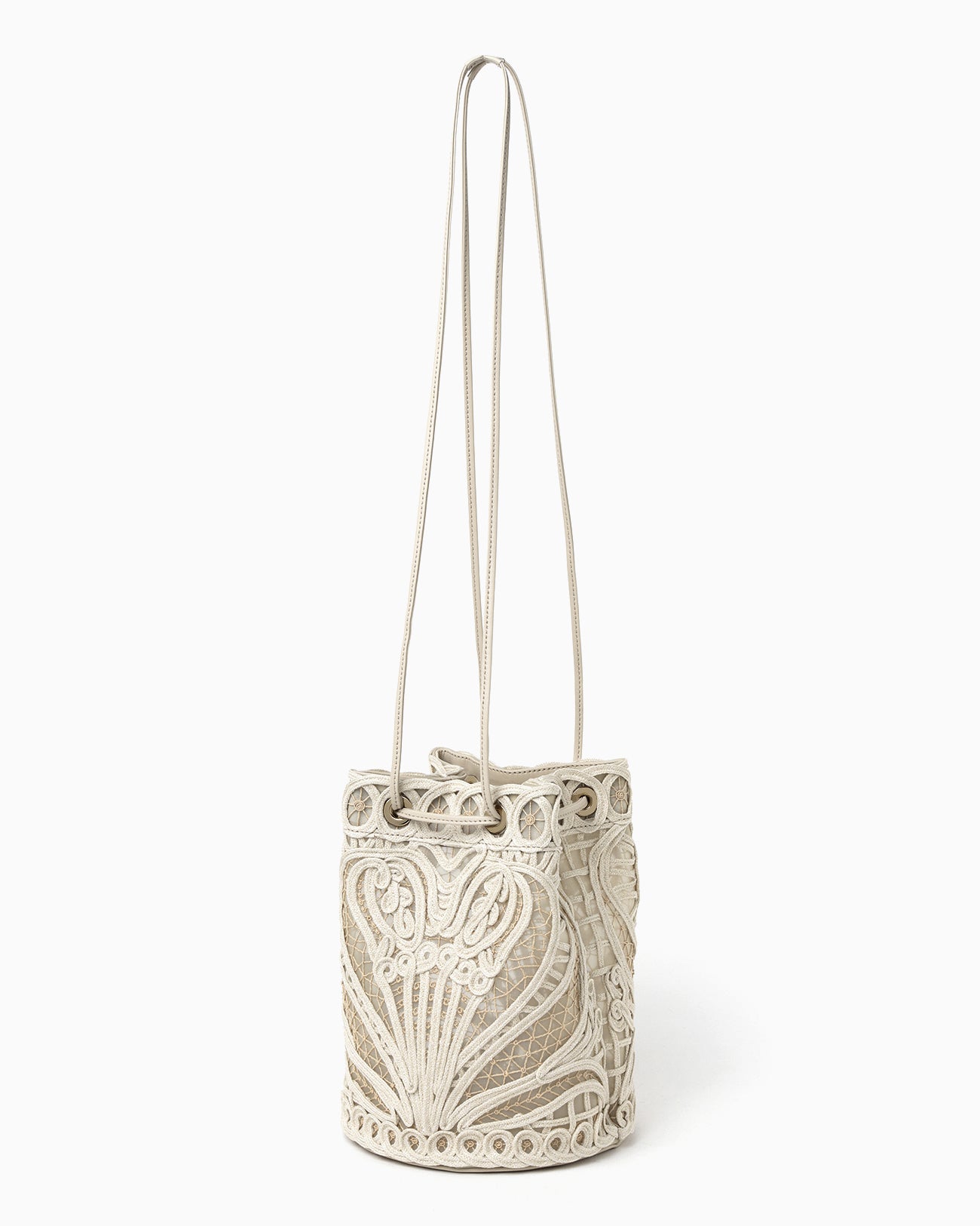 Cording Embroidery Bucket Bag - beige