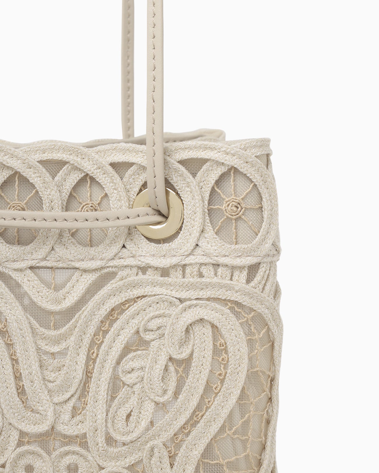 Cording Embroidery Bucket Bag - beige