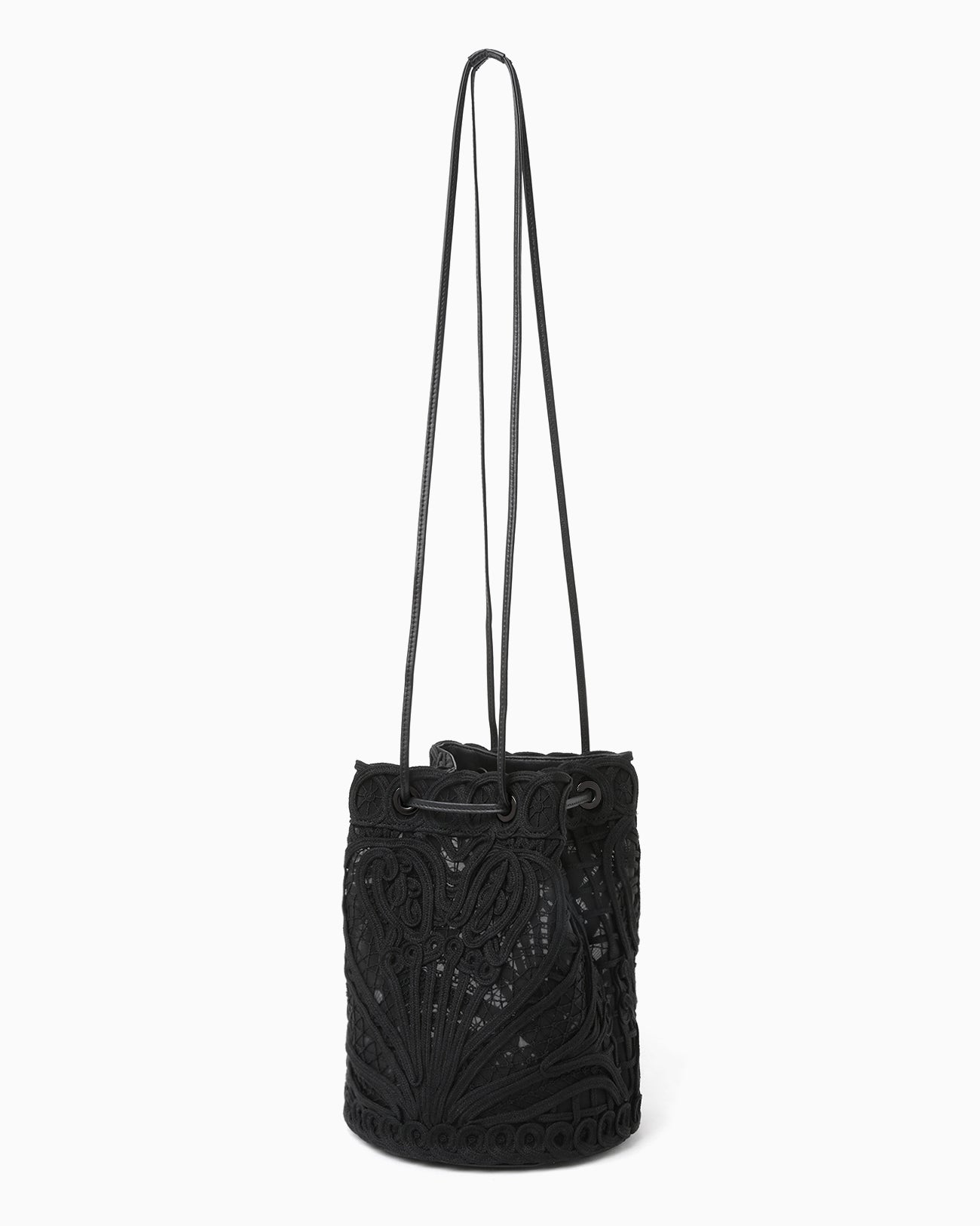 Cording Embroidery Bucket Bag - black