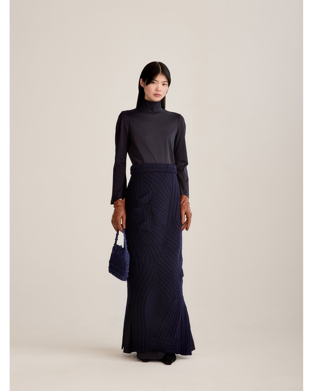 Mercerized Cotton High Neck Dress - navy - Mame Kurogouchi