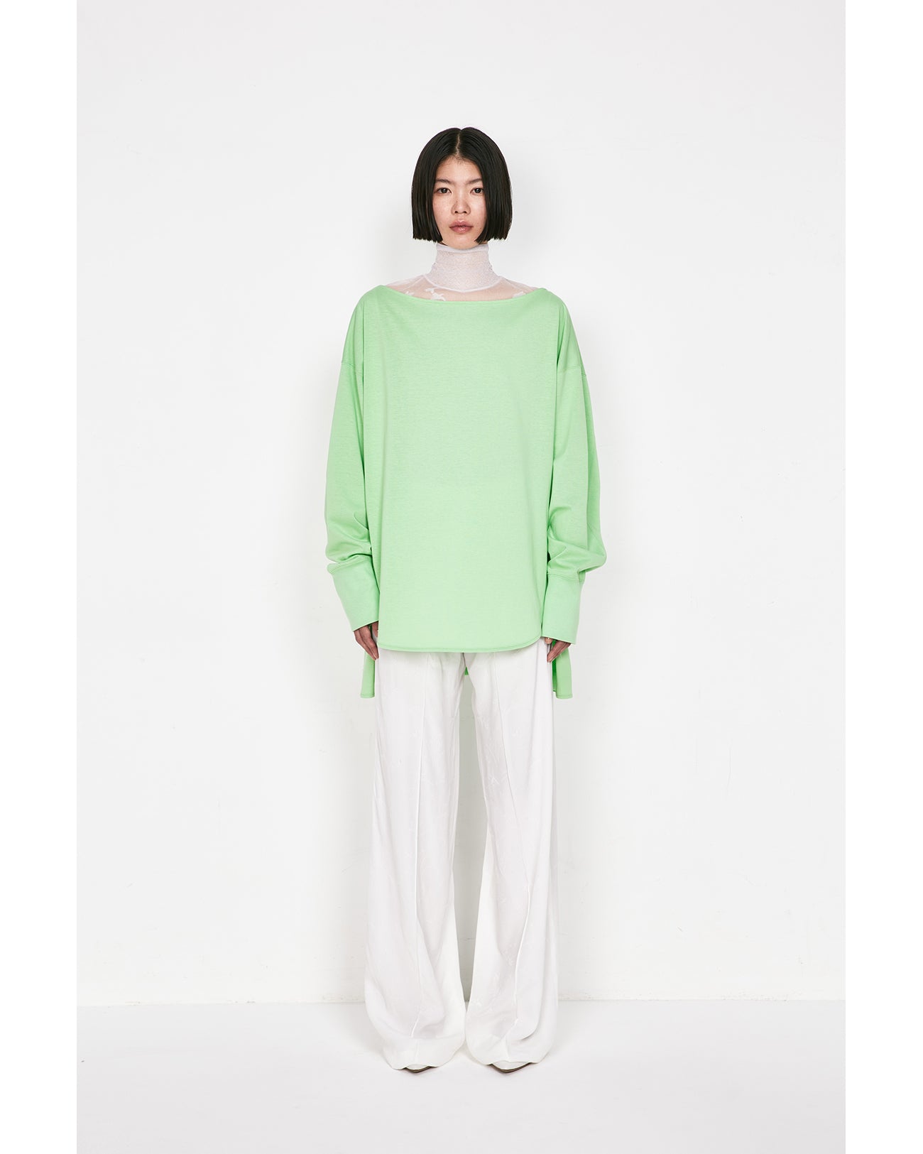 Oversized Cotton Boat Neck Top - light green