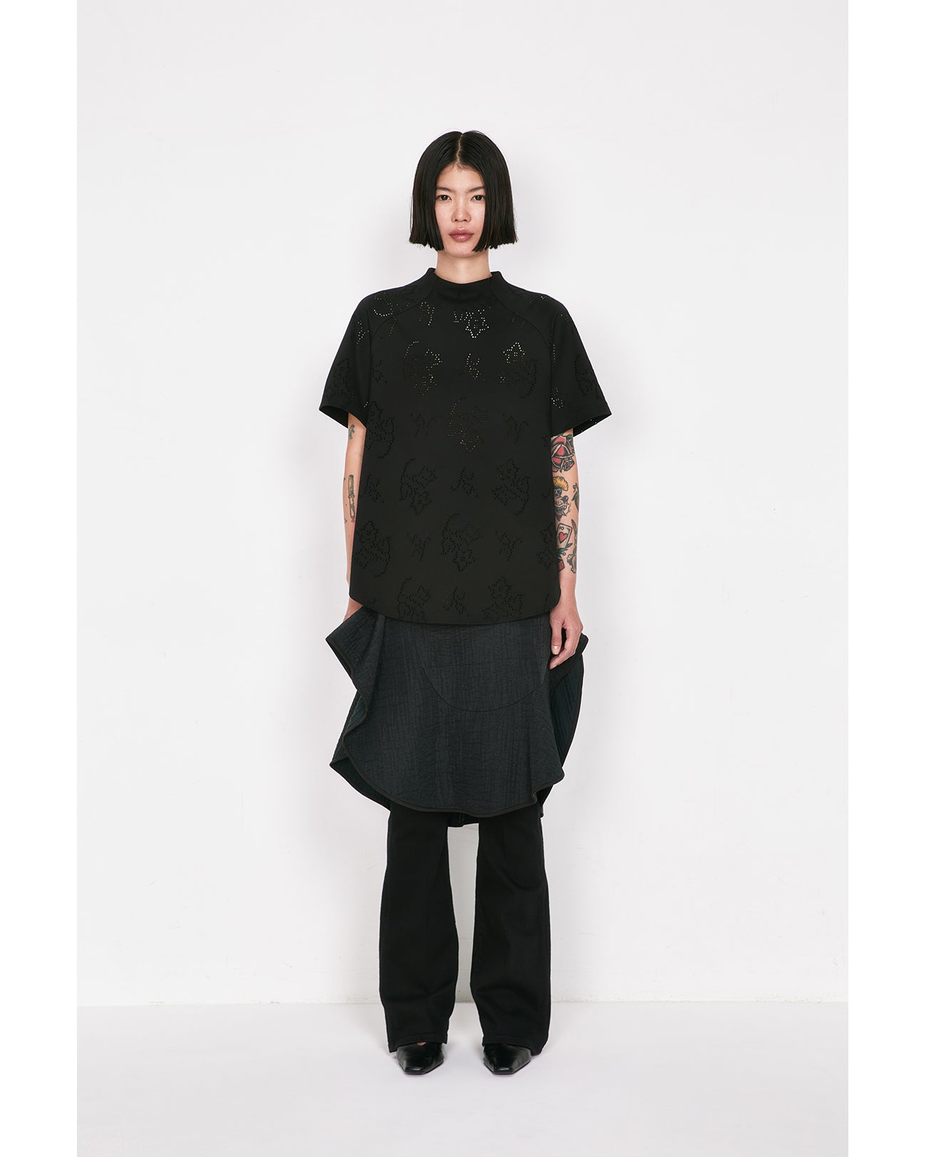 Eyelet Jersey Jacquard Top - black