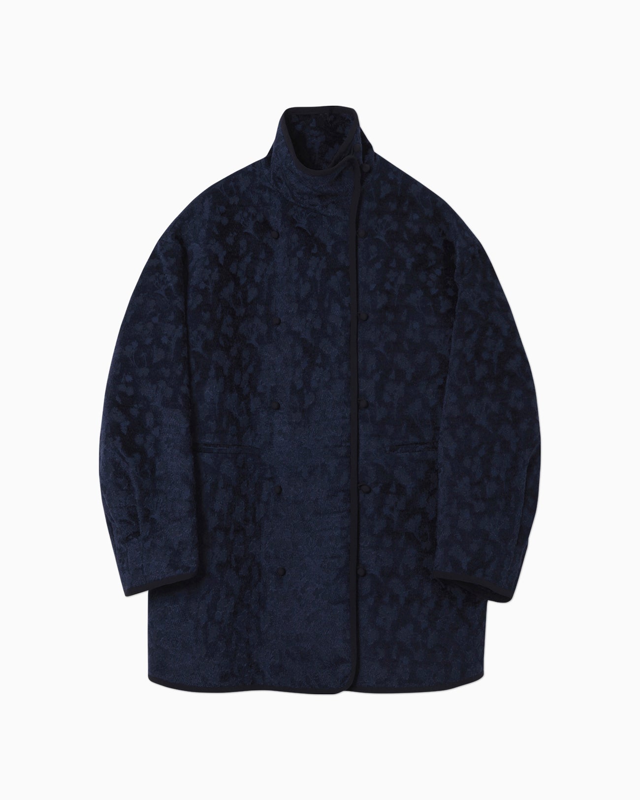 Floral Jacquard Coat - navy