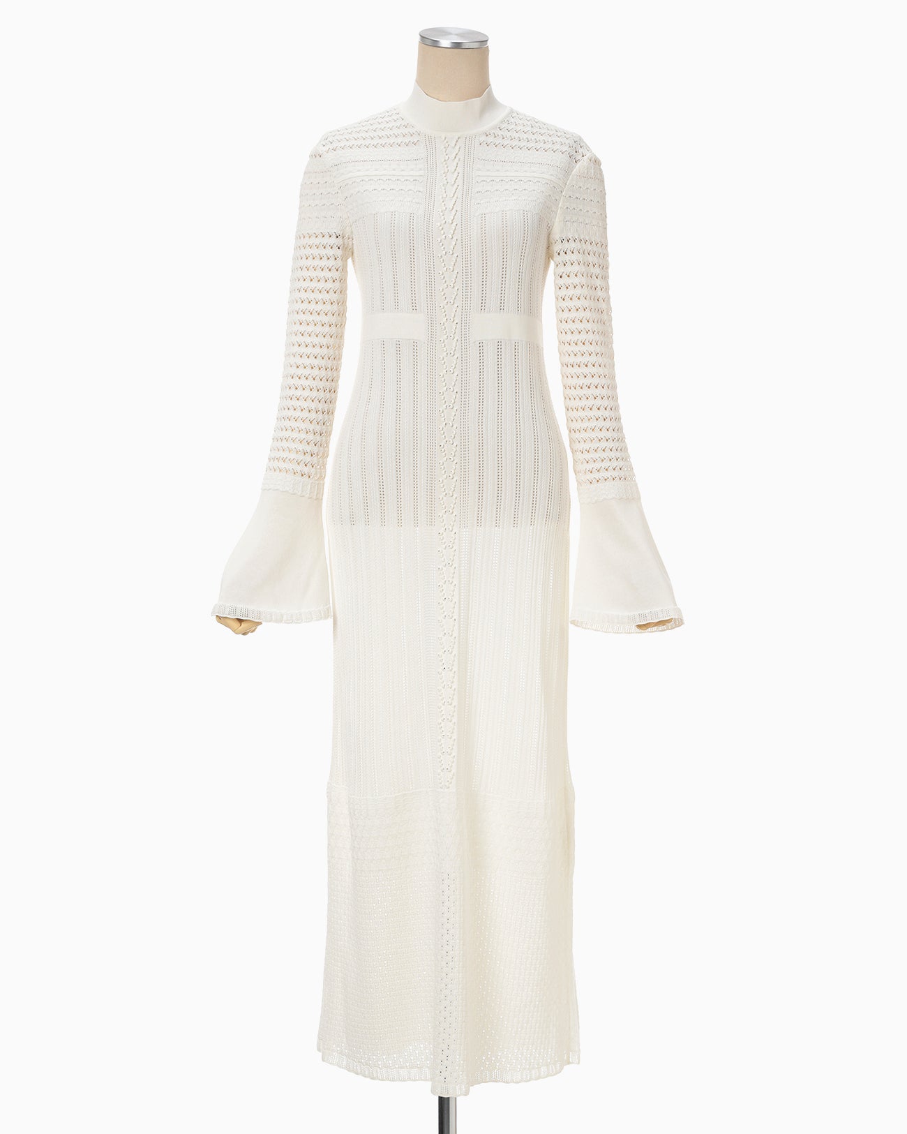 Lace Stripe Knitted Dress - white - Mame Kurogouchi