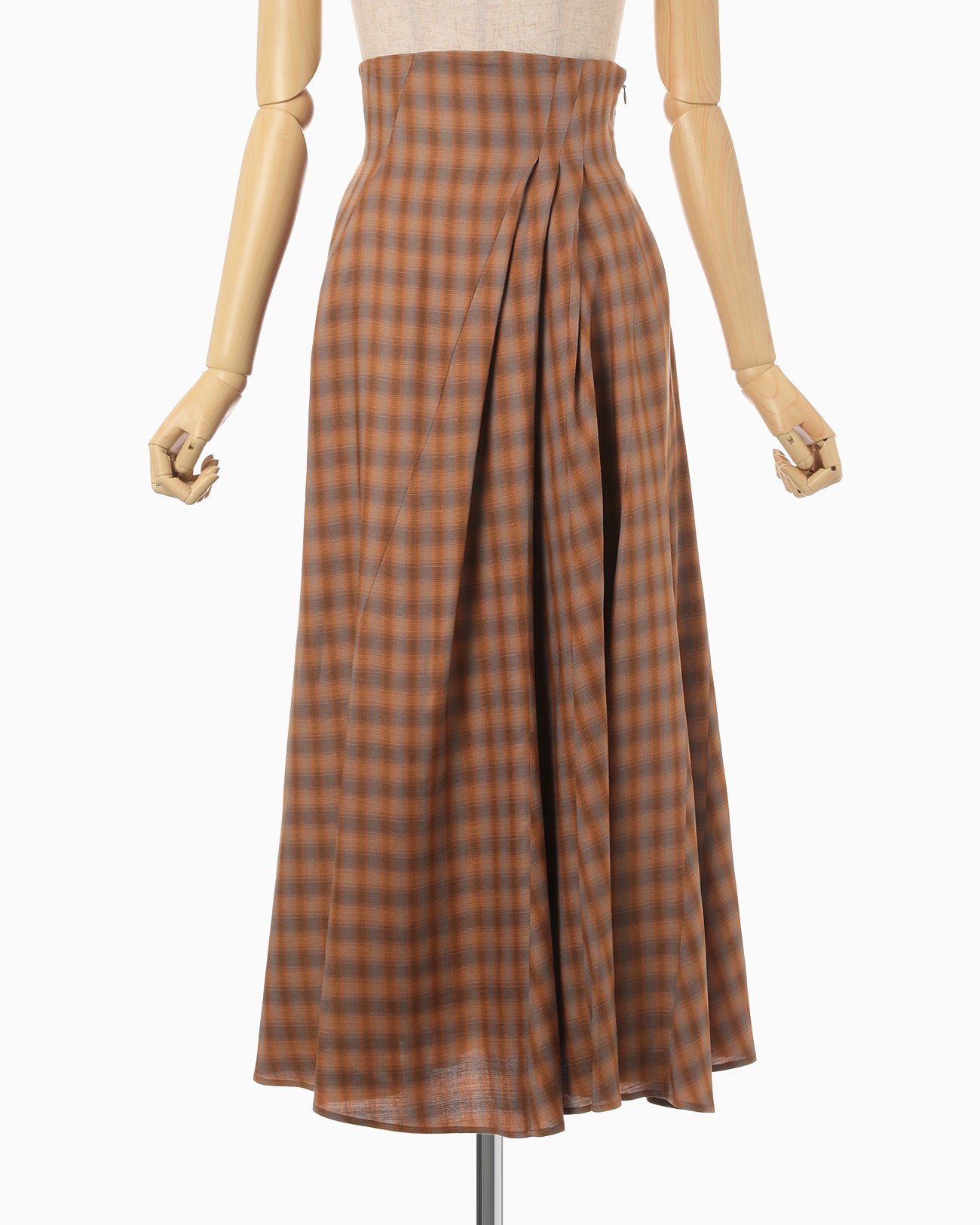 Linen Mix Ombre Check Flare Skirt - brown - Mame Kurogouchi