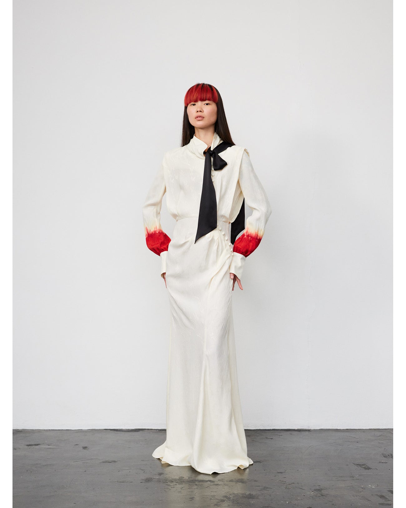 Crane Pattern Jacquard Hand-Dyed Dress - ecru - Mame Kurogouchi