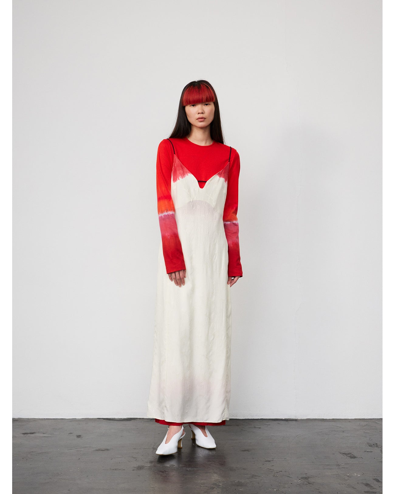 Crane Pattern Jacquard Hand-Dyed Slip Dress - ecru - Mame Kurogouchi